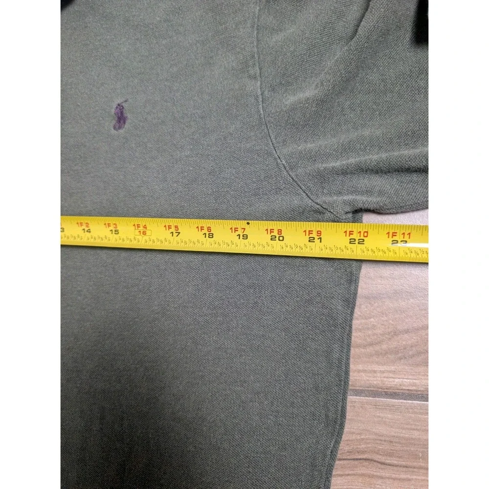 Polo Ralph Lauren Men's Large Olive Green Long Sleeve Polo Shirt Purple Pony